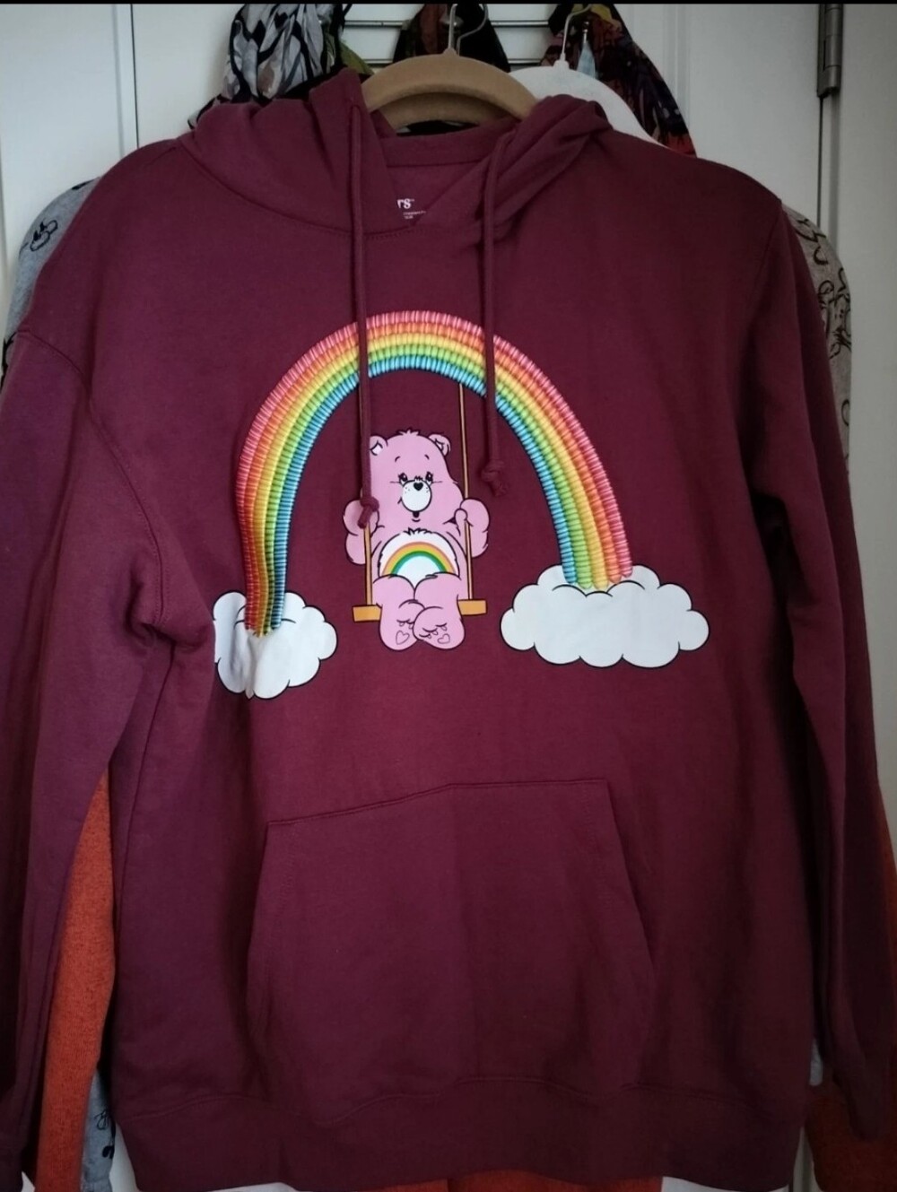 Care Bears Junior Girls 15-17 XL Cheer Bear Rainbow Swing Hoodie Maroon